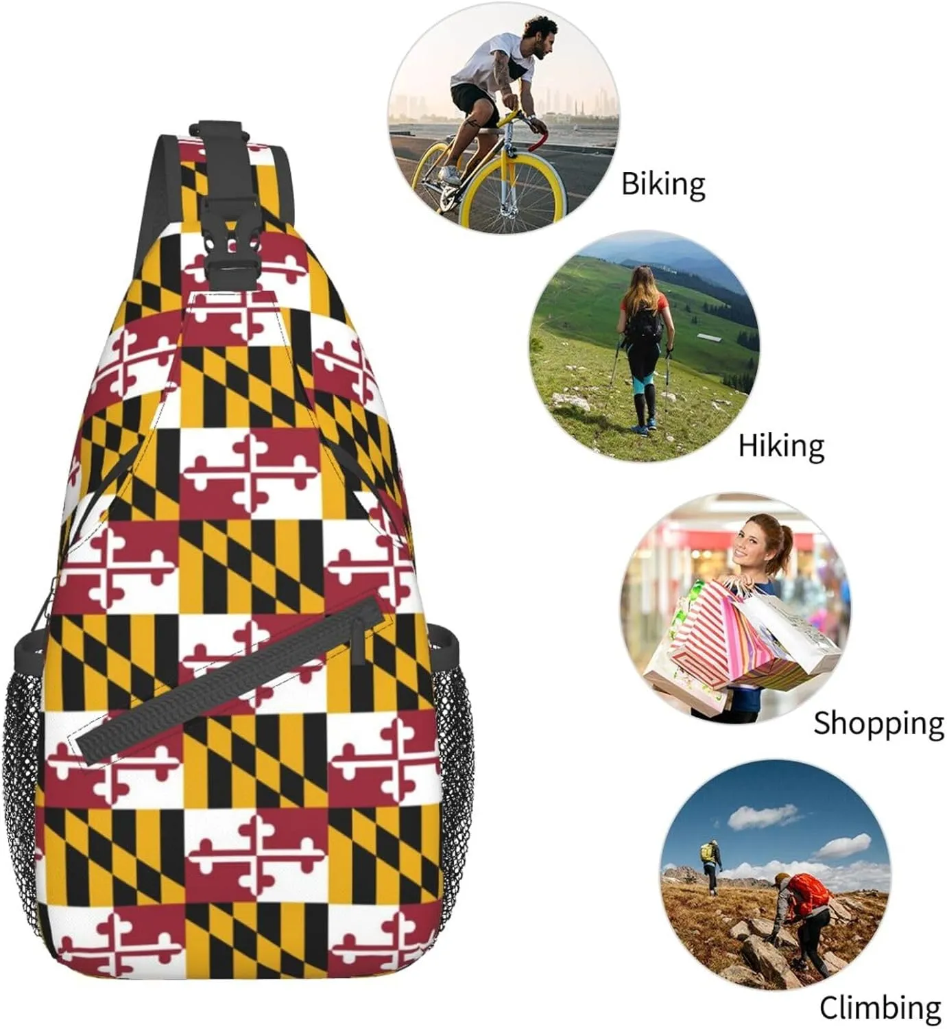 ASYG Cute Maryland Flag Sling Backpack, Multipurpose Maryland Crossbody Shoulder Bag Travel Hiking Daypack for Men Women