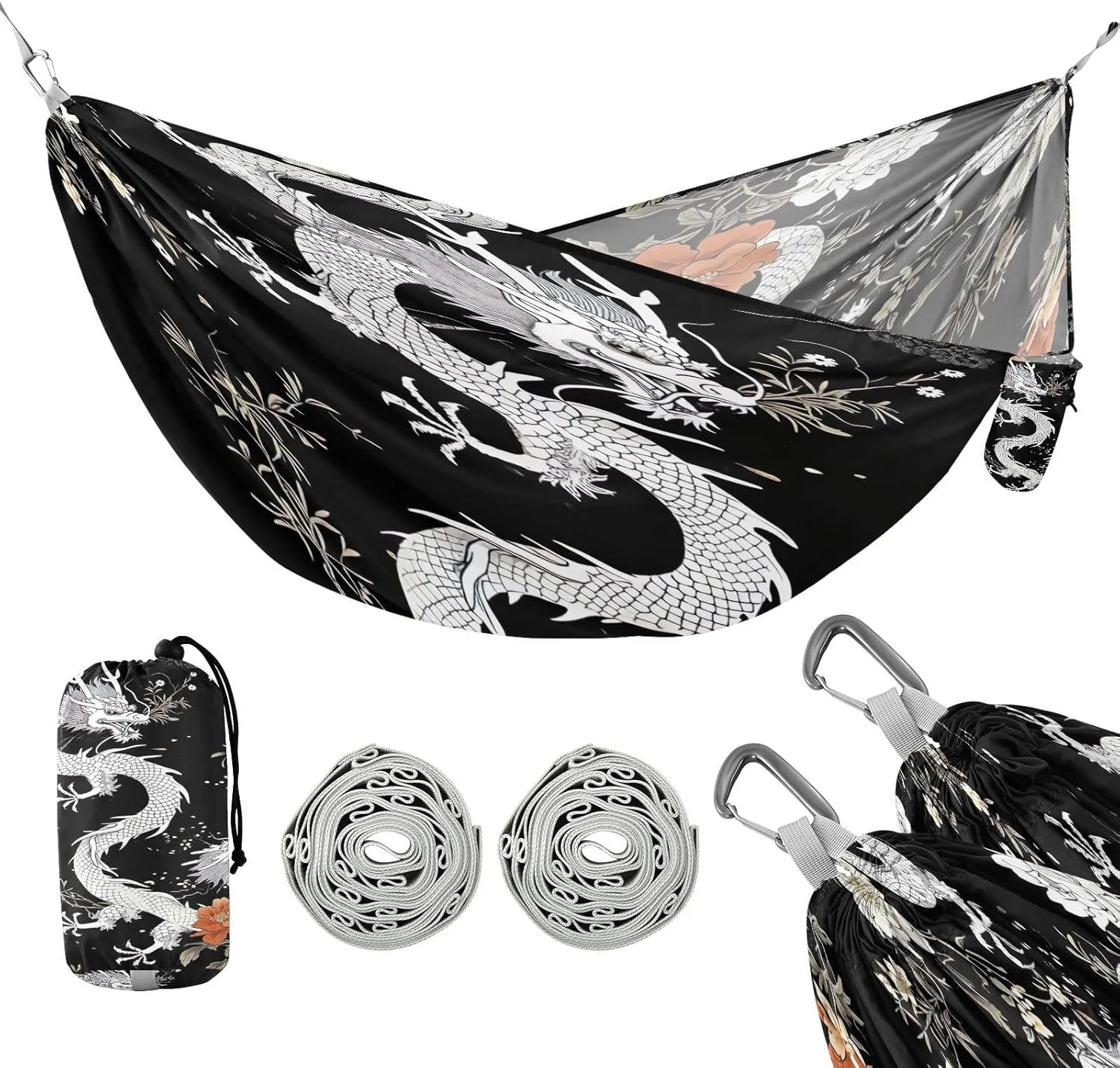 ATTX Black Dragons Camping Hammock - Lightweight & Portable Hammocks, Heavy Duty 330lbs Capacity for Indoor, Hiking, Backpacking, Travel, Backyard, Beach#403