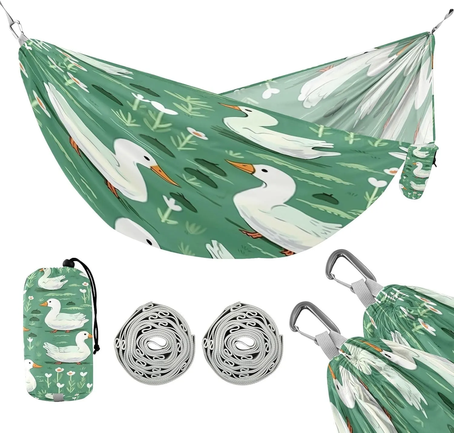 ATTX Cartoon Ducks Camping Hammock - Lightweight & Portable Hammocks, Heavy Duty 330lbs Capacity for Indoor, Hiking, Backpacking, Travel, Backyard, Beach#268