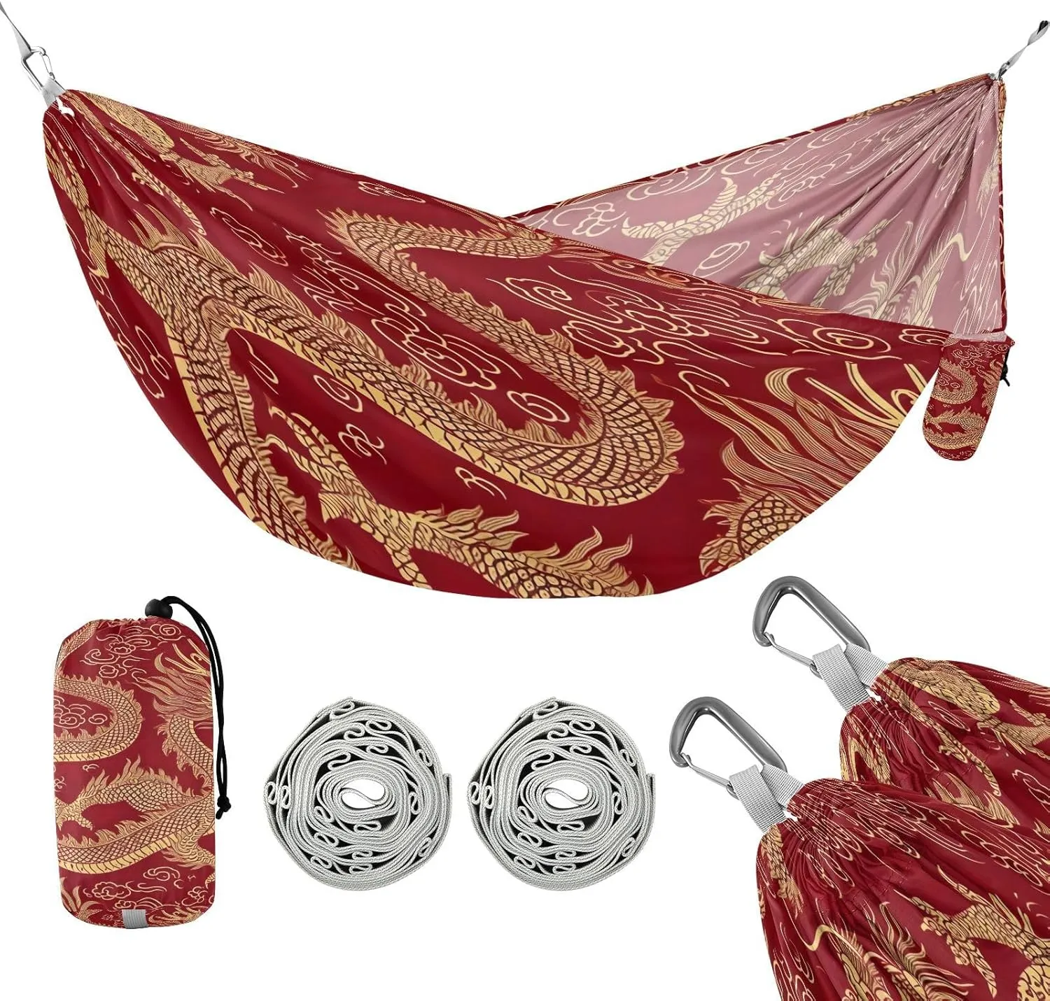 ATTX Chinese Dragon Pattern Camping Hammock - Lightweight & Portable Hammocks, Heavy Duty 330lbs Capacity for Indoor, Hiking, Backpacking, Travel, Backyard, Beach#396