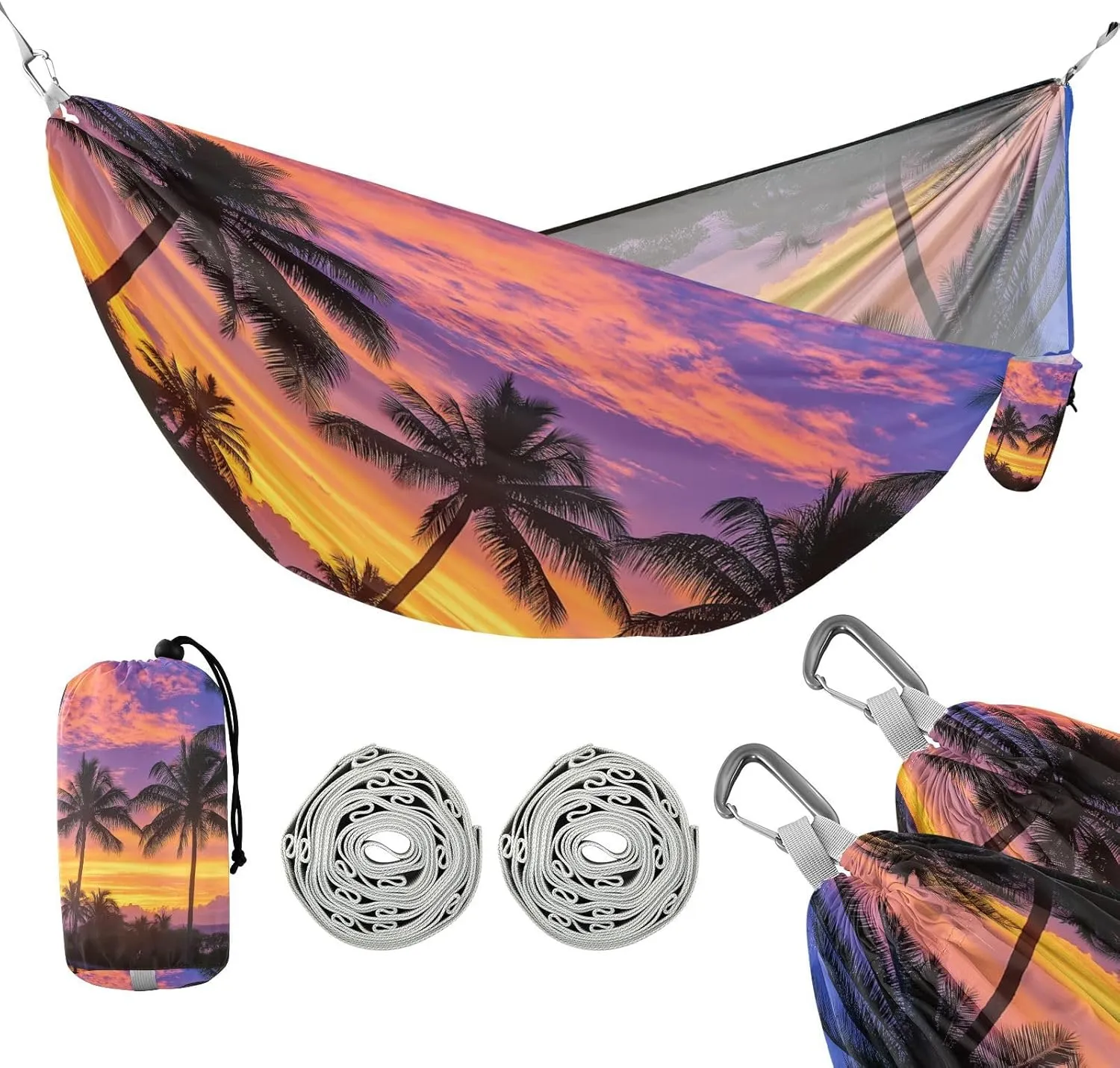 ATTX Coconut Palm Trees Camping Hammock - Lightweight & Portable Hammocks, Heavy Duty 330lbs Capacity for Indoor, Hiking, Backpacking, Travel, Backyard, Beach#20