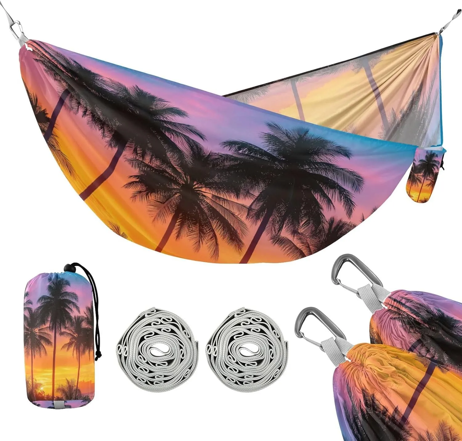 ATTX Coconut Palm Trees Camping Hammock - Lightweight & Portable Hammocks, Heavy Duty 330lbs Capacity for Indoor, Hiking, Backpacking, Travel, Backyard, Beach#22