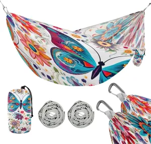ATTX Colorful Butterflies Camping Hammock - Lightweight & Portable Hammocks, Heavy Duty 330lbs Capacity for Indoor, Hiking, Backpacking, Travel, Backyard, Beach#244