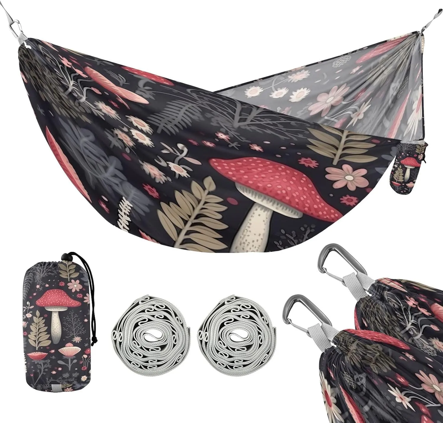 ATTX Colorful Mushrooms Camping Hammock - Lightweight & Portable Hammocks, Heavy Duty 330lbs Capacity for Indoor, Hiking, Backpacking, Travel, Backyard, Beach#276