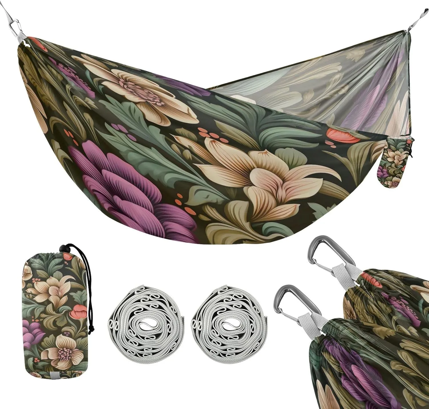 ATTX Colorful Wild Flowers Camping Hammock - Lightweight & Portable Hammocks, Heavy Duty 330lbs Capacity for Indoor, Hiking, Backpacking, Travel, Backyard, Beach#119