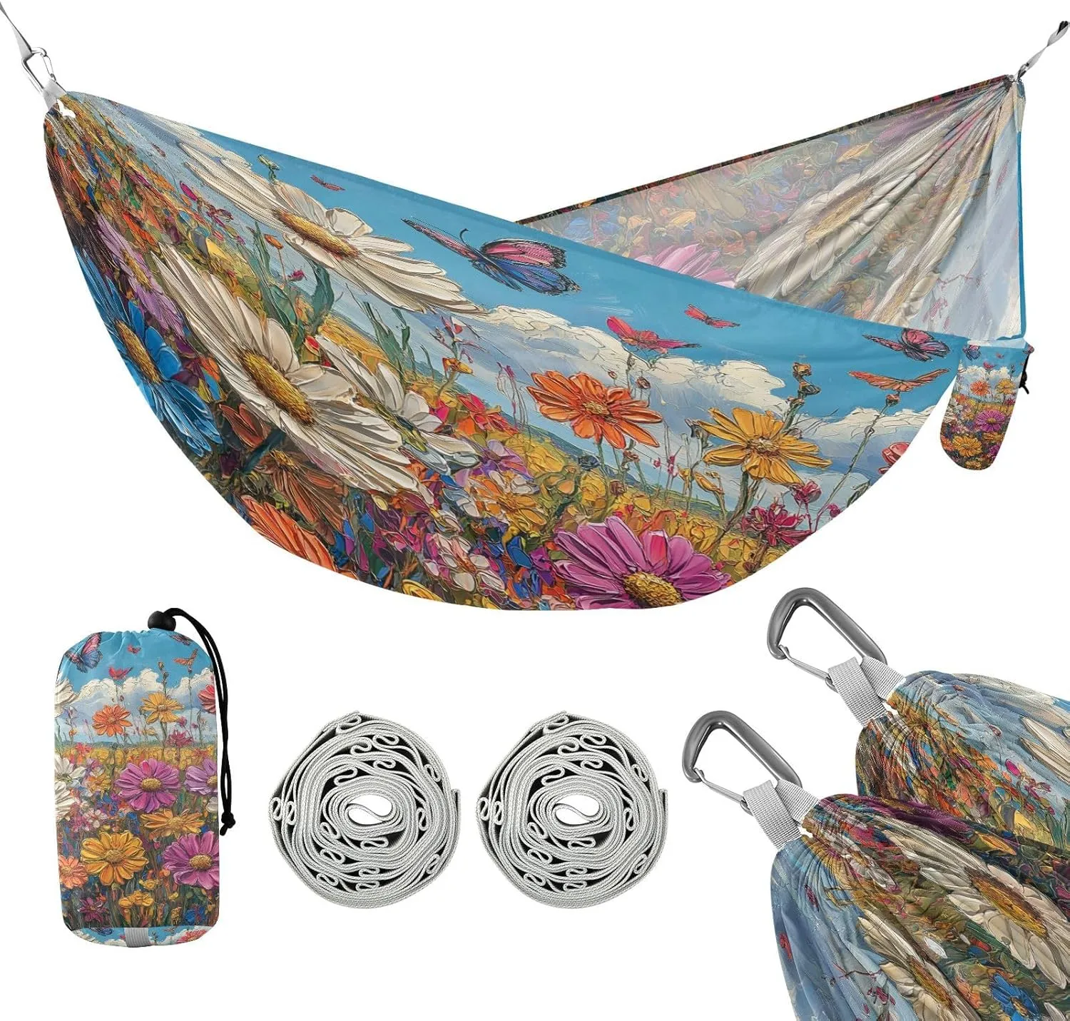 ATTX Colorful Wildflowers Meadow Camping Hammock - Lightweight & Portable Hammocks, Heavy Duty 330lbs Capacity for Indoor, Hiking, Backpacking, Travel, Backyard, Beach#3
