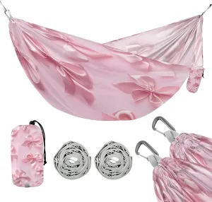 ATTX Pink Bows Camping Hammock - Lightweight & Portable Hammocks, Heavy Duty 330lbs Capacity for Indoor, Hiking, Backpacking, Travel, Backyard, Beach#534