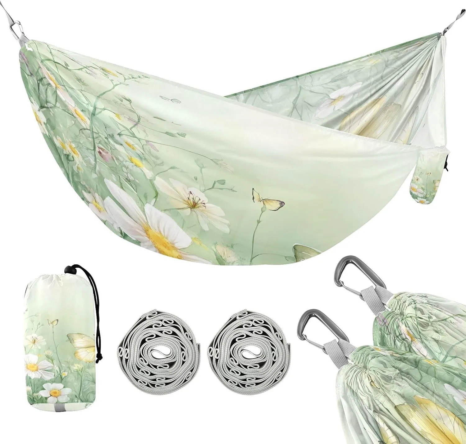 ATTX Watercolor Wildflowers Camping Hammock - Lightweight & Portable Hammocks, Heavy Duty 330lbs Capacity for Indoor, Hiking, Backpacking, Travel, Backyard, Beach#567