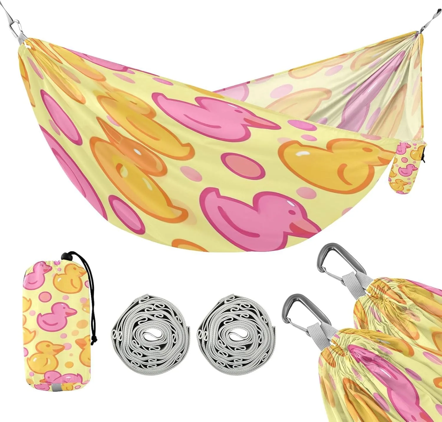 ATTX Yellow Pink Ducks Camping Hammock - Lightweight & Portable Hammocks, Heavy Duty 330lbs Capacity for Indoor, Hiking, Backpacking, Travel, Backyard, Beach#503