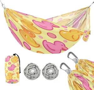 ATTX Yellow Pink Ducks Camping Hammock - Lightweight & Portable Hammocks, Heavy Duty 330lbs Capacity for Indoor, Hiking, Backpacking, Travel, Backyard, Beach#503
