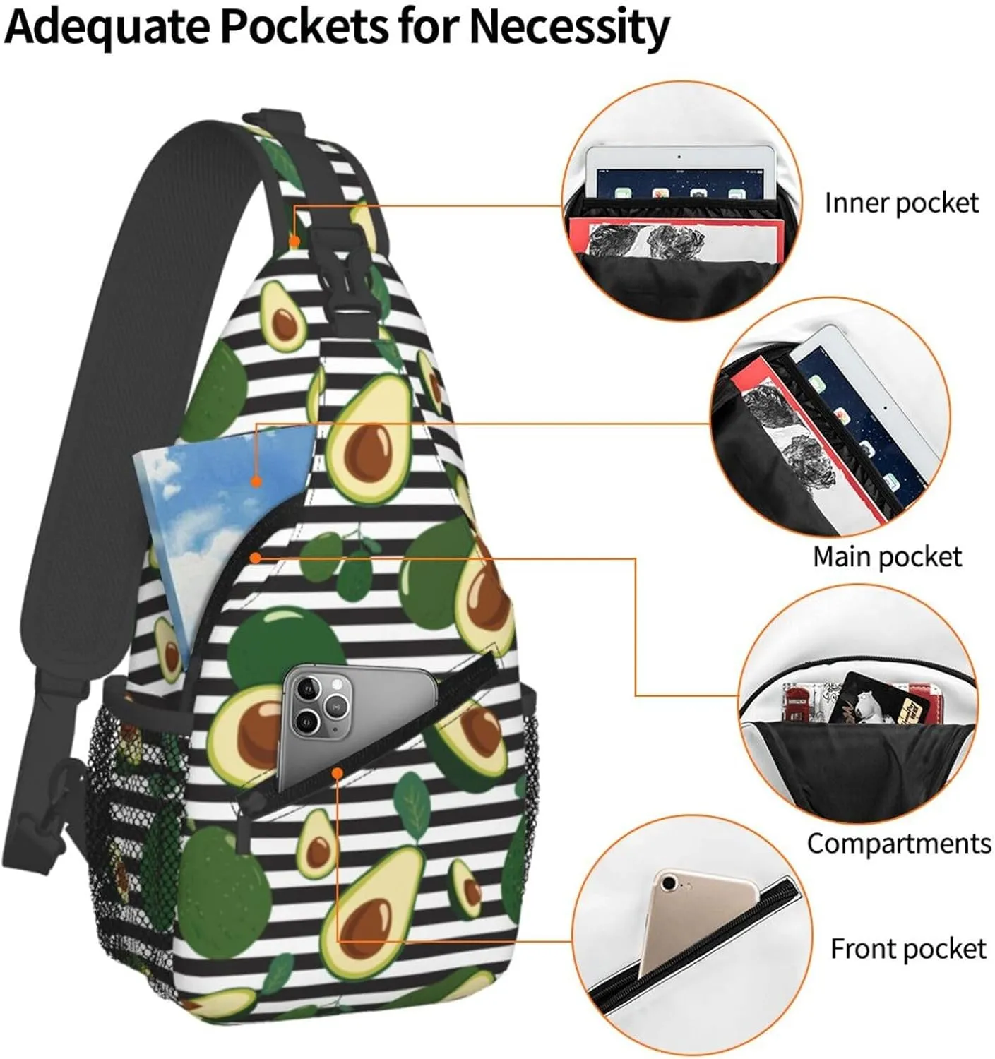 Avocado Crossbody Sling Backpack Sling Bag Adjustable Chest Shoulder Daypack For Women Men