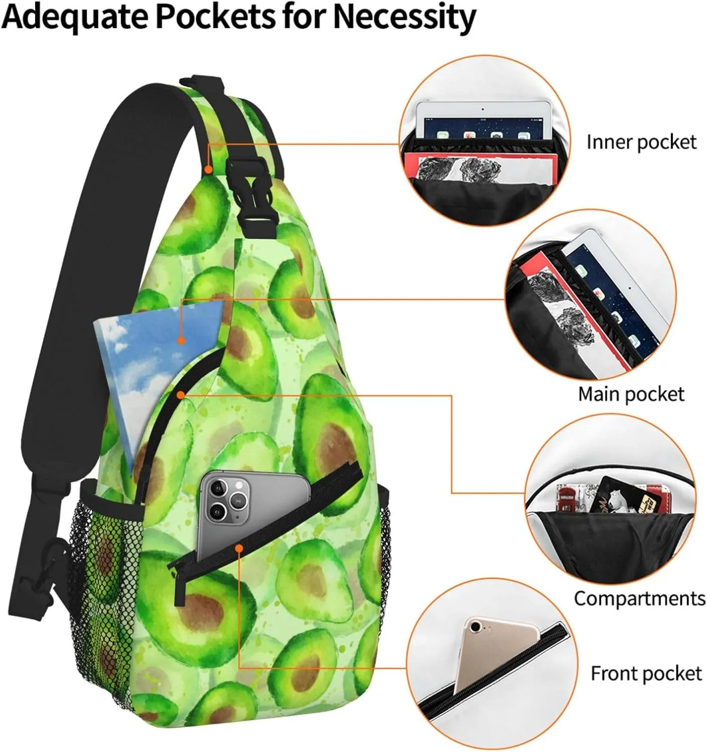 Avocado Sling Bag Crossbody Backpack Shoulder Daypack Multipurpose Cross Body Chest Bag for Men Women Travel Hiking Sports Gym