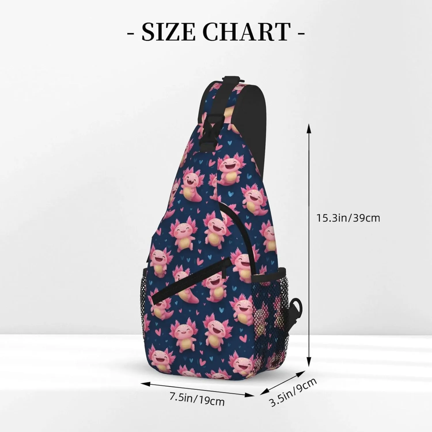 Axolotl Sling Bag Crossbody Backpack Shoulder Daypack Multipurpose Cross Body Chest Bag for Men Women Travel Hiking Sports Gym