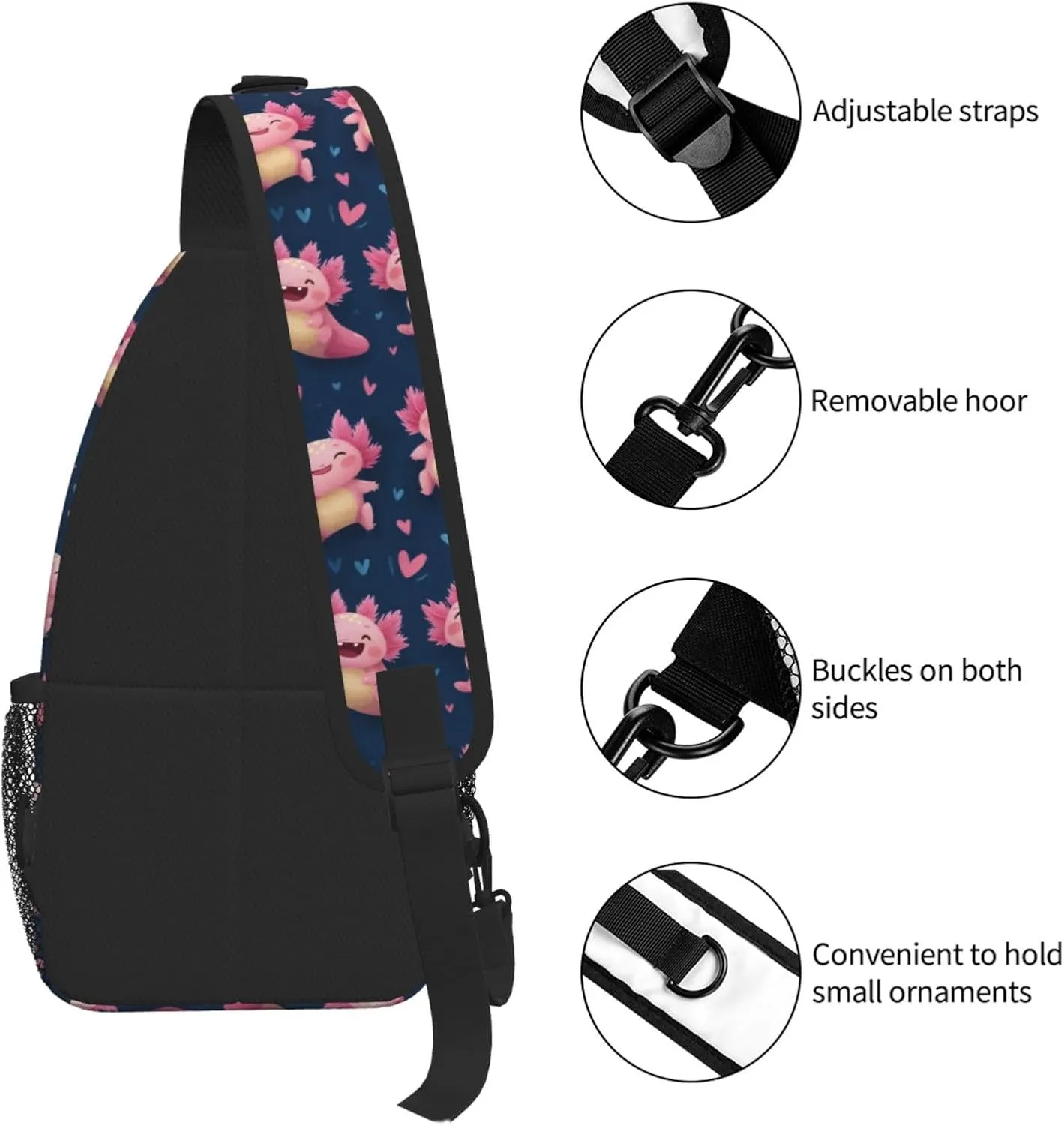 Axolotl Sling Bag Crossbody Backpack Shoulder Daypack Multipurpose Cross Body Chest Bag for Men Women Travel Hiking Sports Gym