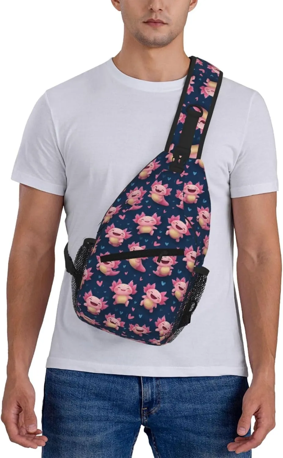 Axolotl Sling Bag Crossbody Backpack Shoulder Daypack Multipurpose Cross Body Chest Bag for Men Women Travel Hiking Sports Gym