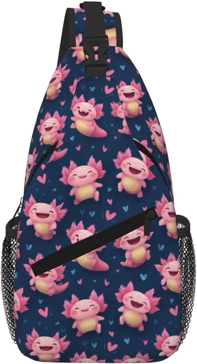Axolotl Sling Bag Crossbody Backpack Shoulder Daypack Multipurpose Cross Body Chest Bag for Men Women Travel Hiking Sports Gym