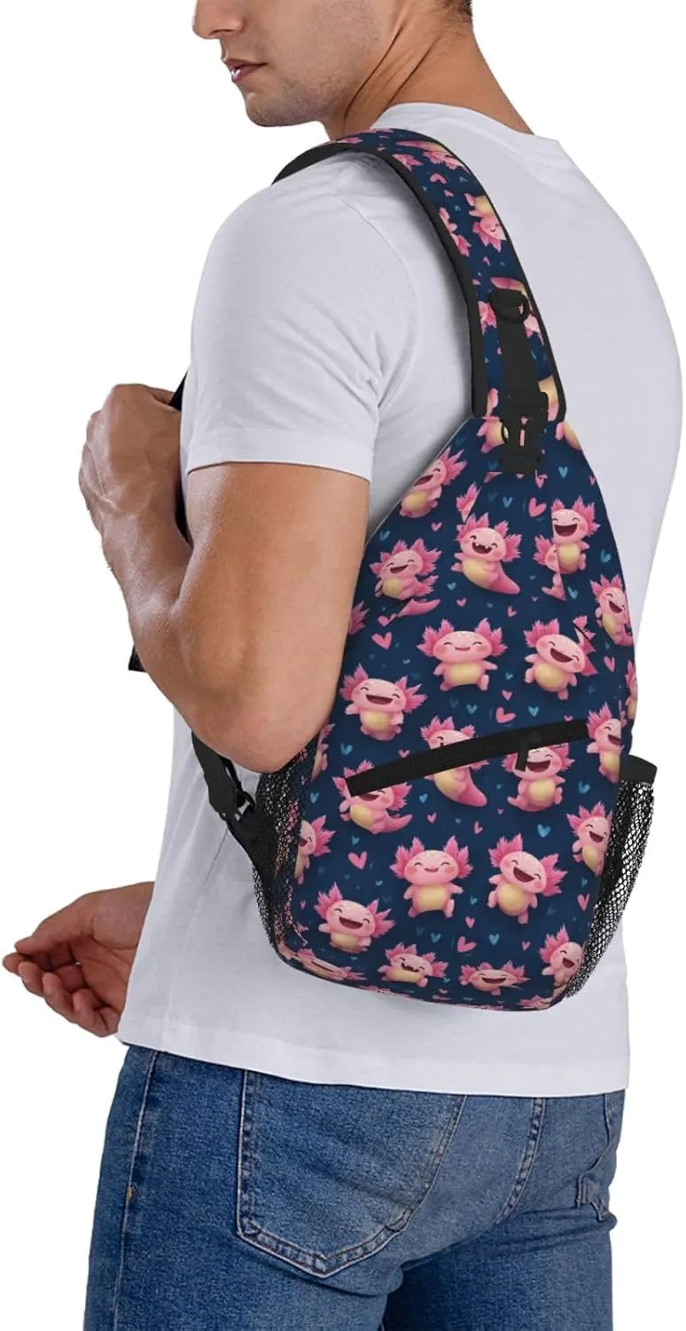 Axolotl Sling Bag Crossbody Backpack Shoulder Daypack Multipurpose Cross Body Chest Bag for Men Women Travel Hiking Sports Gym
