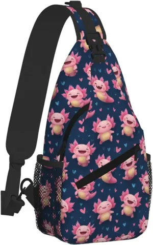 Axolotl Sling Bag Crossbody Backpack Shoulder Daypack Multipurpose Cross Body Chest Bag for Men Women Travel Hiking Sports Gym