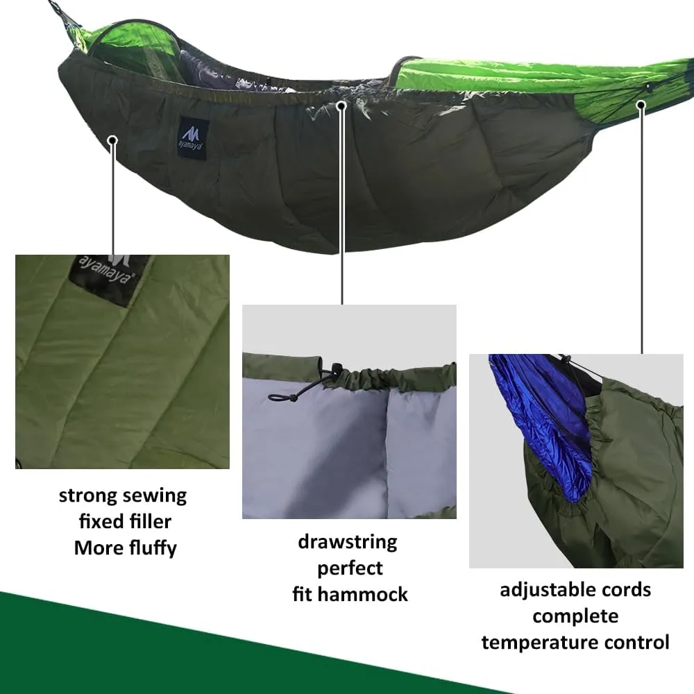AYAMAYA Single & Double Hammock Underquilt Full Length Big Size Under Quilts for Hammocks, Camping Backpacking Essential, Winter Cold Weather Warm UQ Blanket Bottom Insulation