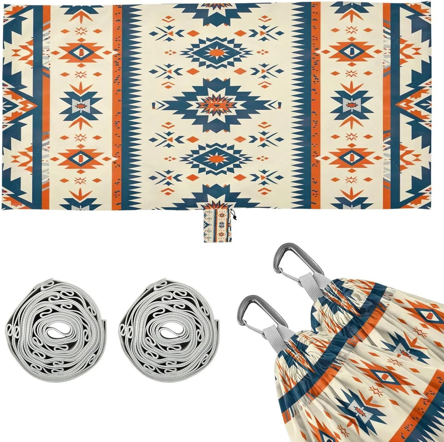 Aztec Tribal Patterns Camping Hammock, 330 lbs with 2 Tree Straps, Carry Bag, Single Portable Hammock for Outdoor/Indoor, Hiking, Beach, Backpacking, Travel