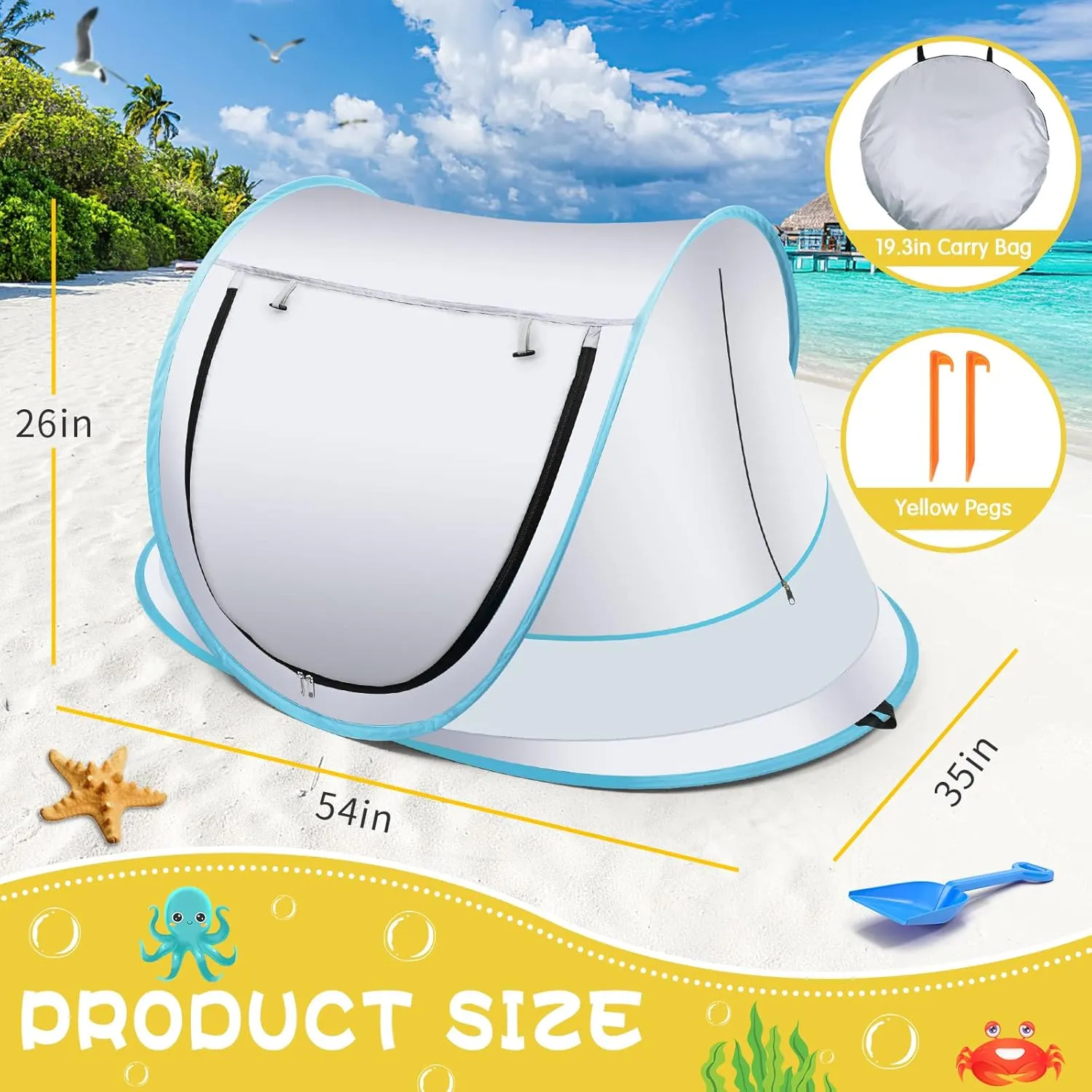 Baby Beach Tent,Large Pop Up Beach Tent Sun Shade for Beach,Portable Baby Travel Tent with Mosquito Net,Indoor Baby Play Tent,UPF 50  UV Protection Sun Shelters for Infants