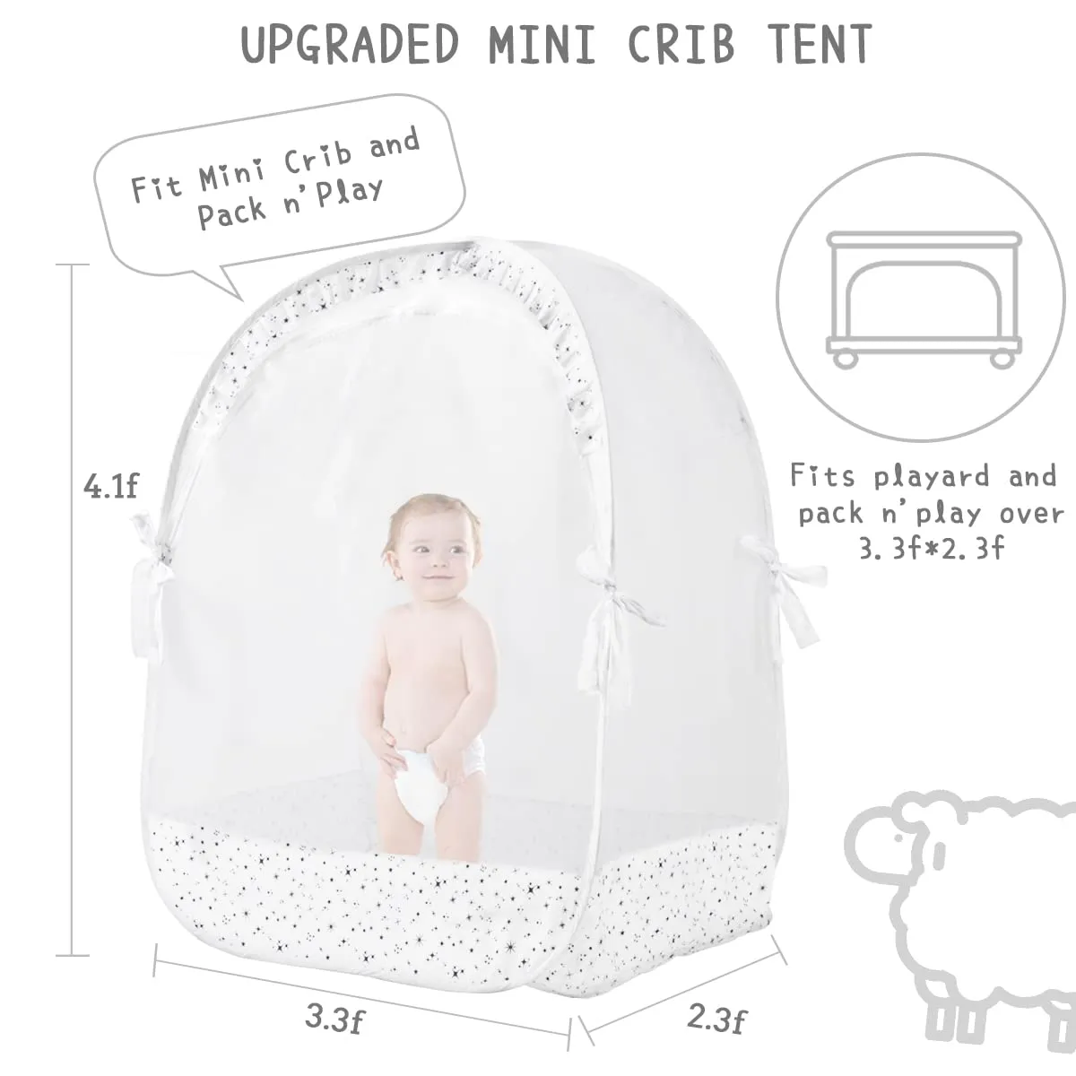 Baby Pack N Play Tent, Pack and Play Canopy to Keep Baby in, Portable Crib Net for Playards, Mini Crib Tent with See Through Mesh, Easy Installation and Transportation White stars