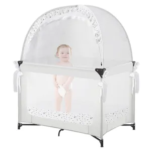 Baby Pack N Play Tent, Pack and Play Canopy to Keep Baby in, Portable Crib Net for Playards, Mini Crib Tent with See Through Mesh, Easy Installation and Transportation White stars