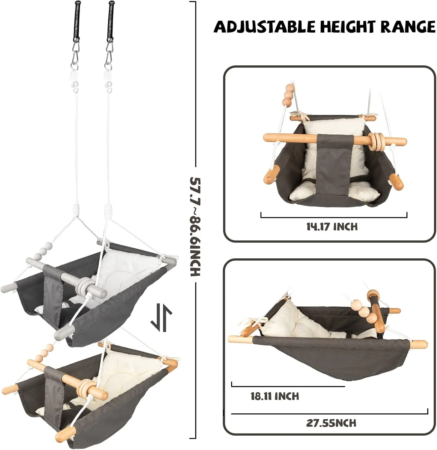 Baby Swing for Indoor and Outdoor Use - Canvas Hammock for Toddlers, Hanging Seat with Safety Belt, Tree Swing Gift for Boys and Girls