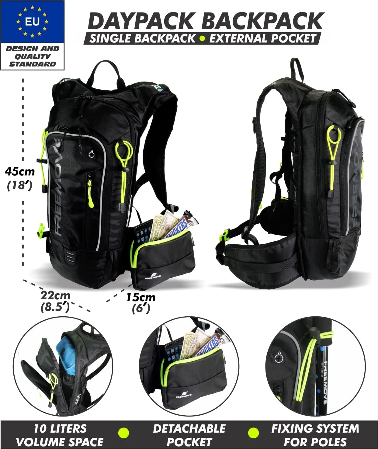 Backpack Daypack 10L, Phone Pocket, Suitable as Light Hydro Pack for Hiking, Running, MTB, Biking, Water Bladder NOT Included