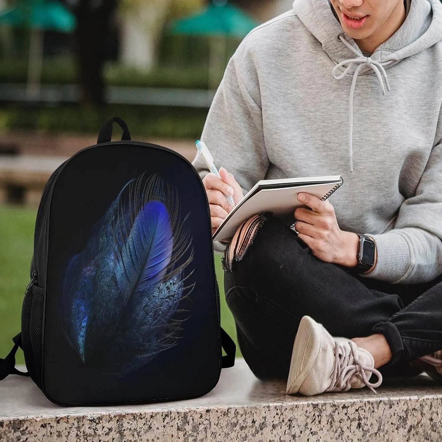 Backpack Feather Pattern 17 Inch Travel Backpack, Large Hiking Bag Sports Picnic Camping Backpack