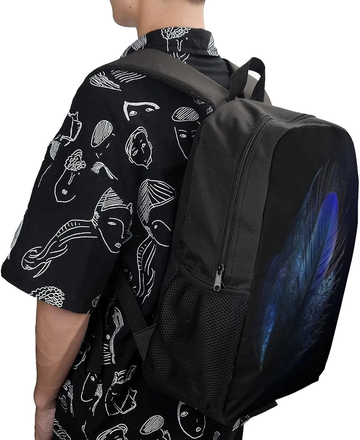 Backpack Feather Pattern 17 Inch Travel Backpack, Large Hiking Bag Sports Picnic Camping Backpack