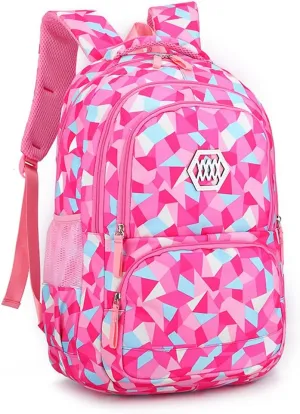 Backpack for Girls with Multi-Pockets School Bookbag Daypack Travel bag Geometric Prints (Red)