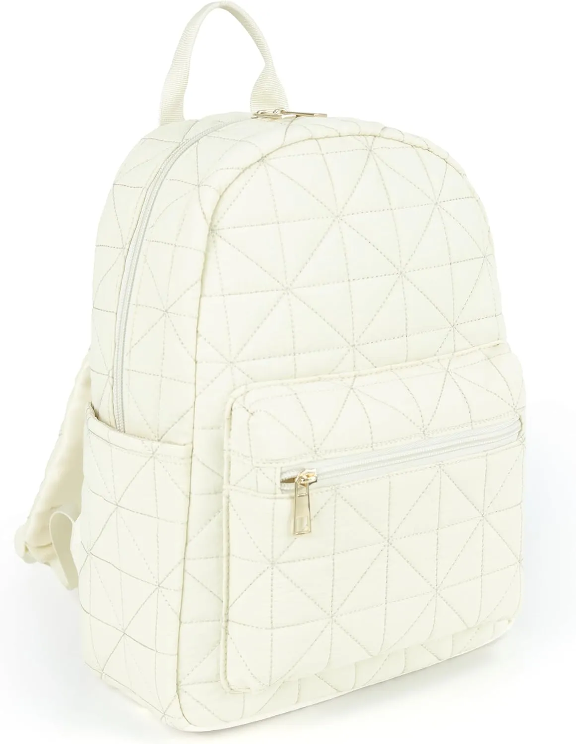 Backpack for Women Lightweight Quilted Bag Small Puffer Pack Water-Resistant Casual Daypack for Travel College Gym White