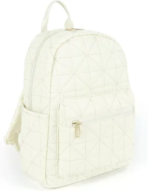 Backpack for Women Lightweight Quilted Bag Small Puffer Pack Water-Resistant Casual Daypack for Travel College Gym White