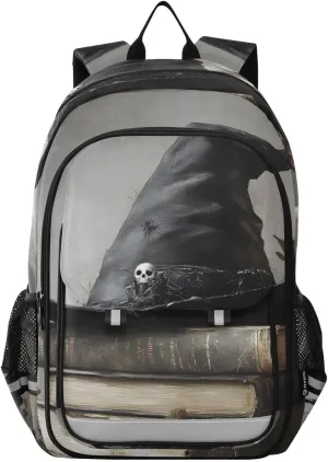 Backpack Halloween Witch Hat Candle Travel Laptop Daypack Shoulder Bag Book Bag Daypack with Reflective Strip 12.9 ×17.7 In