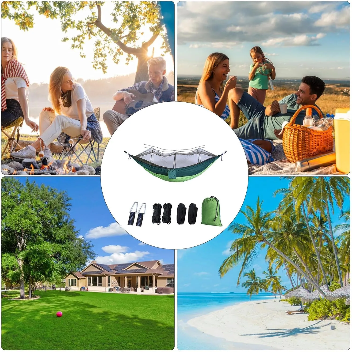 Backpack Hammock with Net, Fly Net, Camping Hammock - Easy to Set Up Portable Camping Gear for Travel - Lightweight Hammock Bed, Heavy Duty Camping Equipment for Outdoor Camping