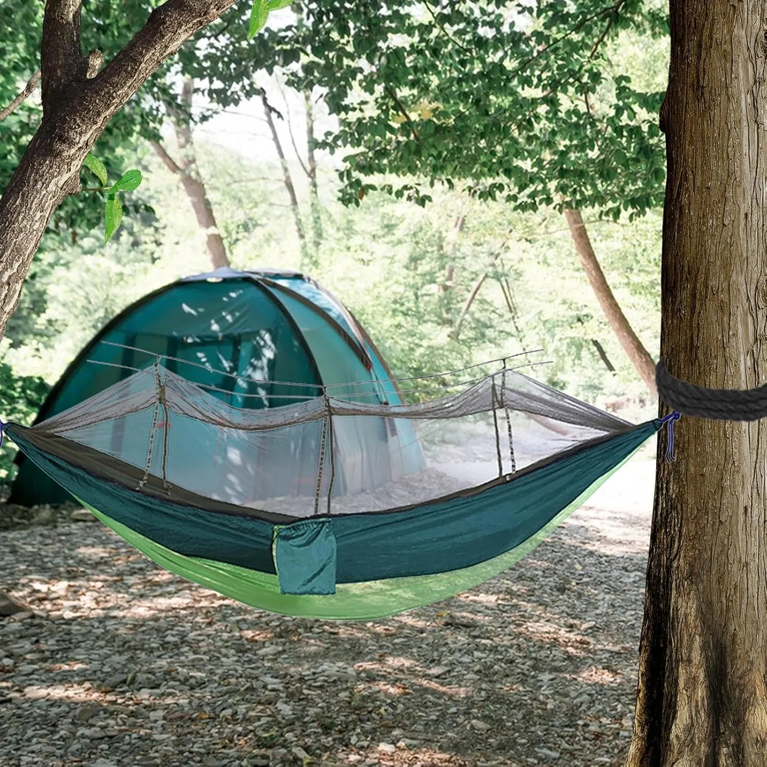 Backpack Hammock with Net, Fly Net, Camping Hammock - Easy to Set Up Portable Camping Gear for Travel - Lightweight Hammock Bed, Heavy Duty Camping Equipment for Outdoor Camping