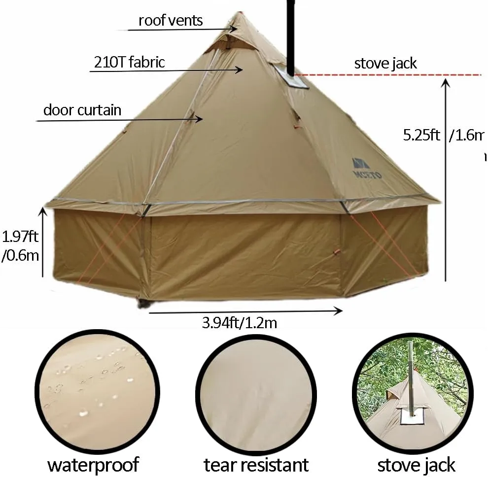 Backpacking Yurts Tent-Lightweight 4 Season Tents with Stove Jack, 1-3 Person Waterproof Hot Tent for Camping, Hiking, Outdoor Hunting, 6.6LB/10.5FT