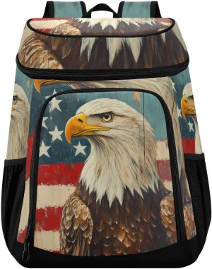 Bald Eagle American Flag Old Cooler Backpack Cooler Insulated Leak Proof Lunch Backpack 36 Cans Waterproof Soft for Men Women Picnic Hiking Camping Beach