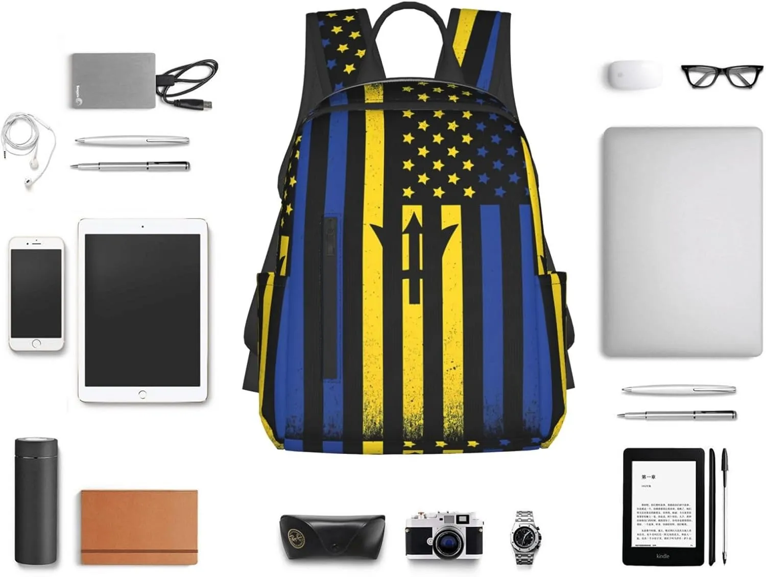 Barbadian American Flag Travel Backpacks Casual Laptop Backpack Sport Rucksack Large Capacity Daypack Multi-Pockets Adjustable Strap Bag for Working Hiking