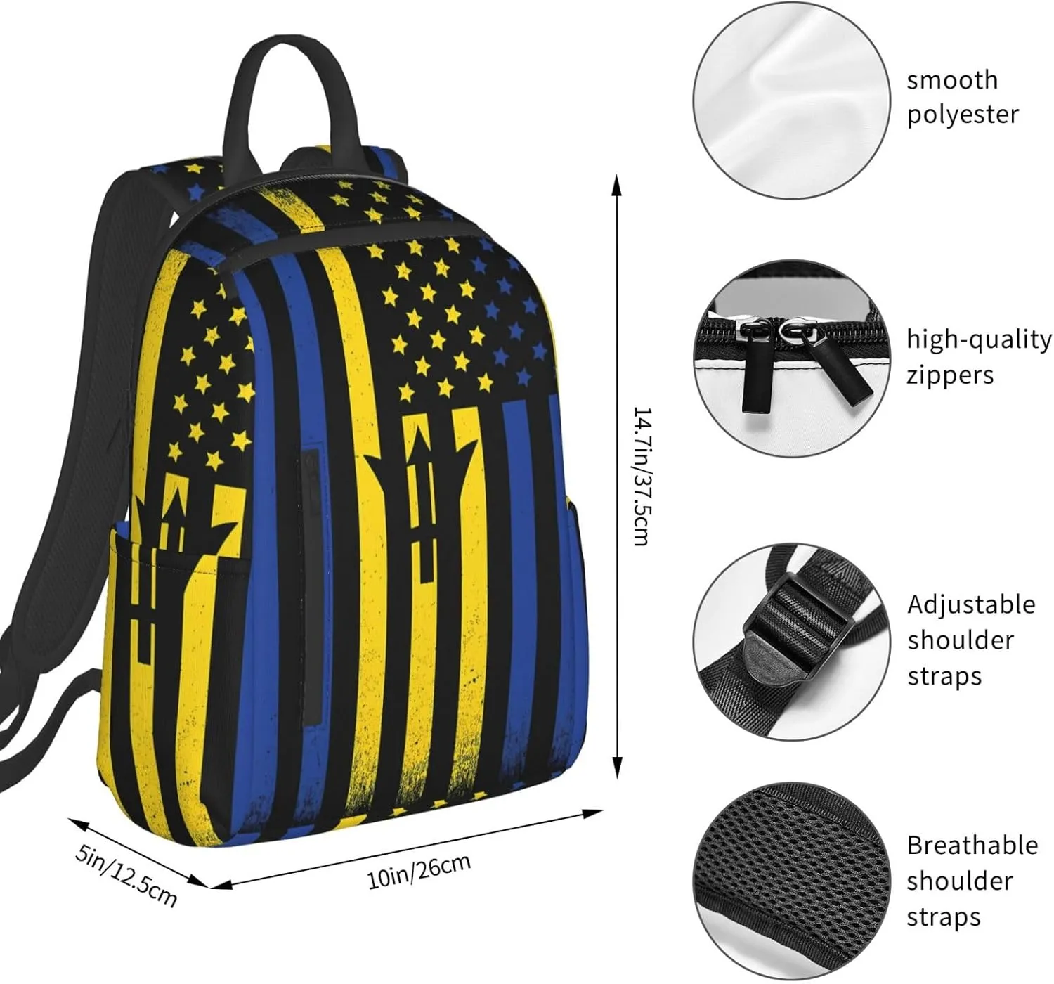 Barbadian American Flag Travel Backpacks Casual Laptop Backpack Sport Rucksack Large Capacity Daypack Multi-Pockets Adjustable Strap Bag for Working Hiking