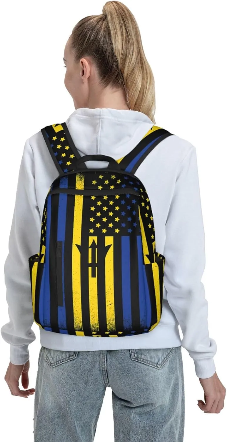Barbadian American Flag Travel Backpacks Casual Laptop Backpack Sport Rucksack Large Capacity Daypack Multi-Pockets Adjustable Strap Bag for Working Hiking