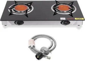 Barton 40,000 BTU 2 Burner Propane Gas Range Stove Cooktop Auto Ignition Countertop Outdoor BBQ Grill Camping Ceramic Infrared Stoves Station LPG