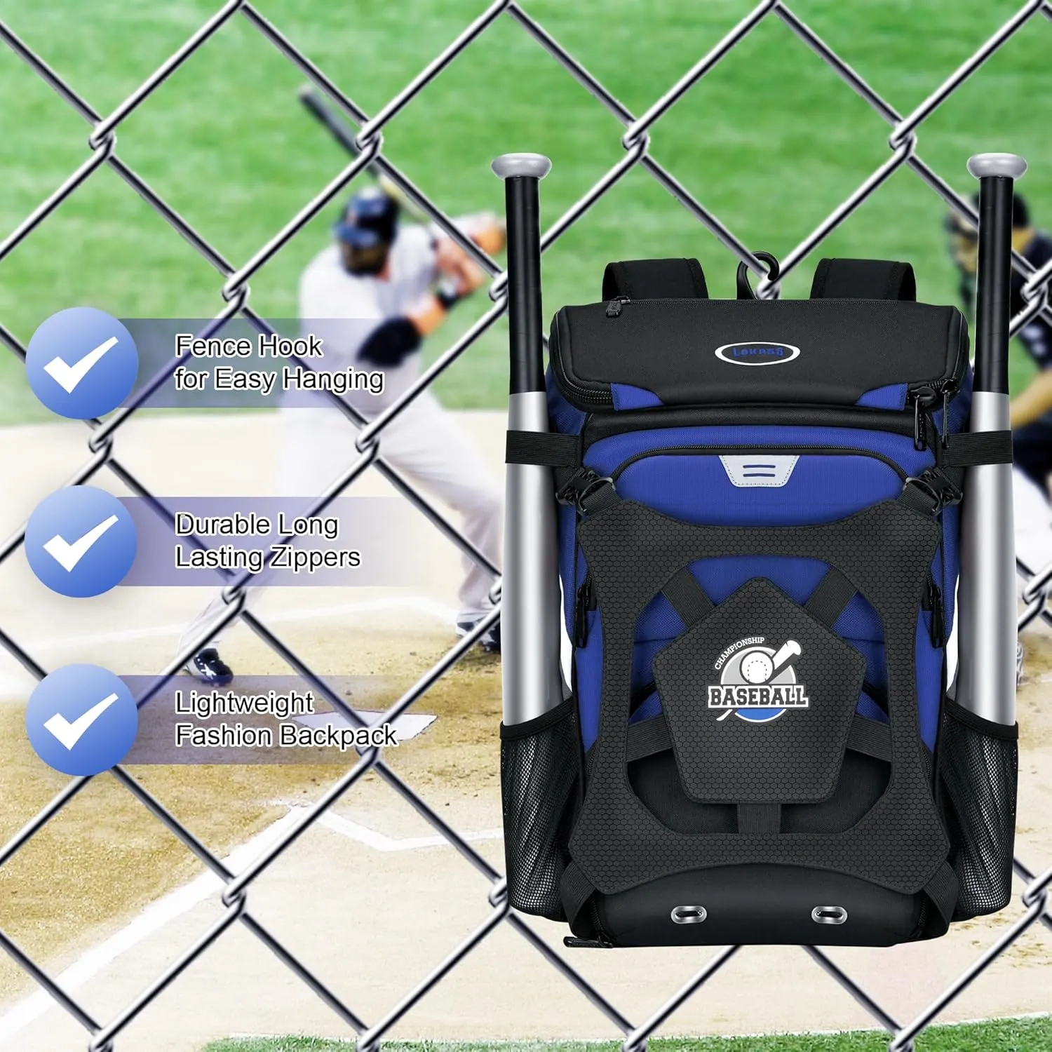 Baseball Backpack for Adult and Youth, Large Capacity Lightweight Softball Bag With Shoe Compartment and Fence Hook for TBall Bat & Equipment, Waterproof for Helmet, Gloves