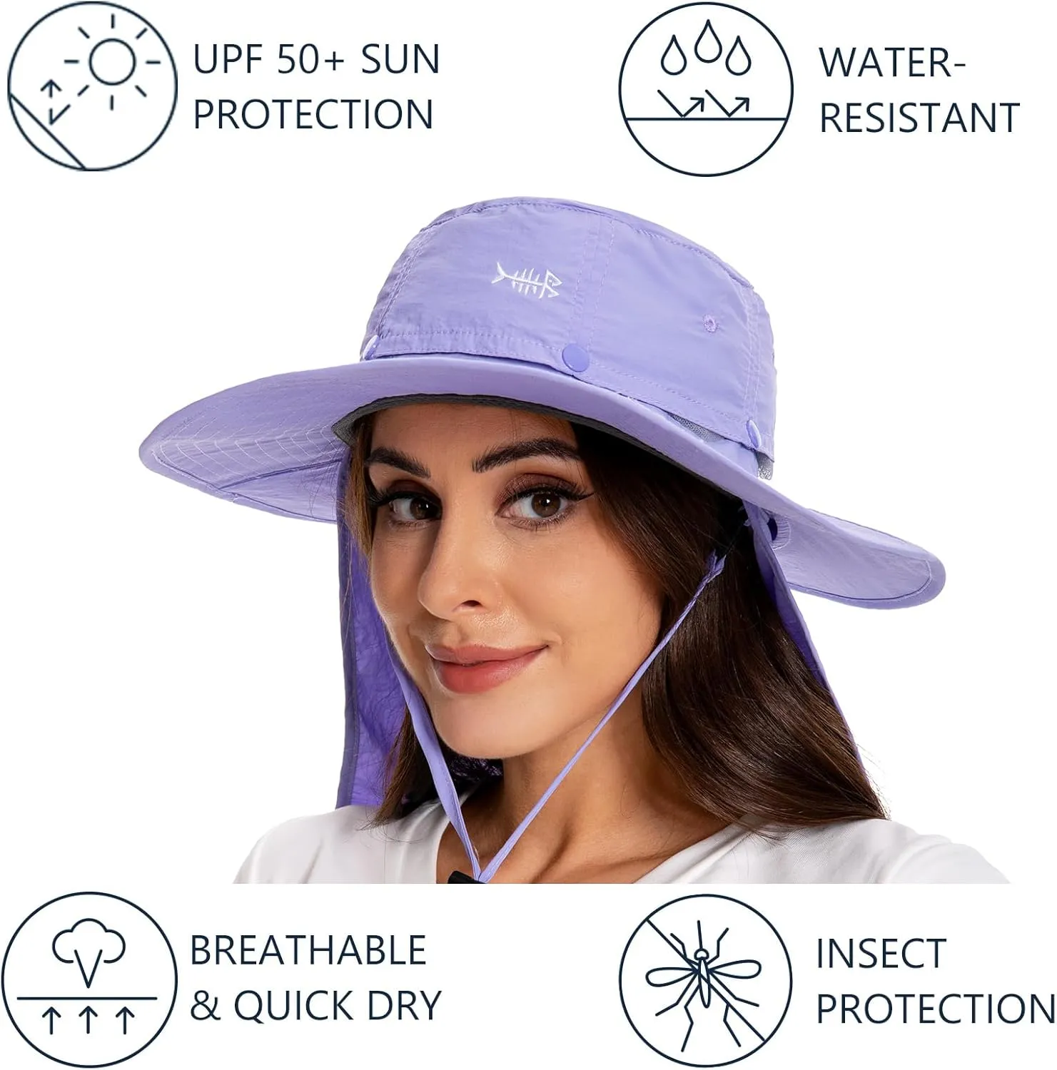 BASSDASH UPF 50  Mosquito Sun Hat with Hidden Head Net and Neck Flap for Men Women Outdoor Fishing Hiking Camping FH16
