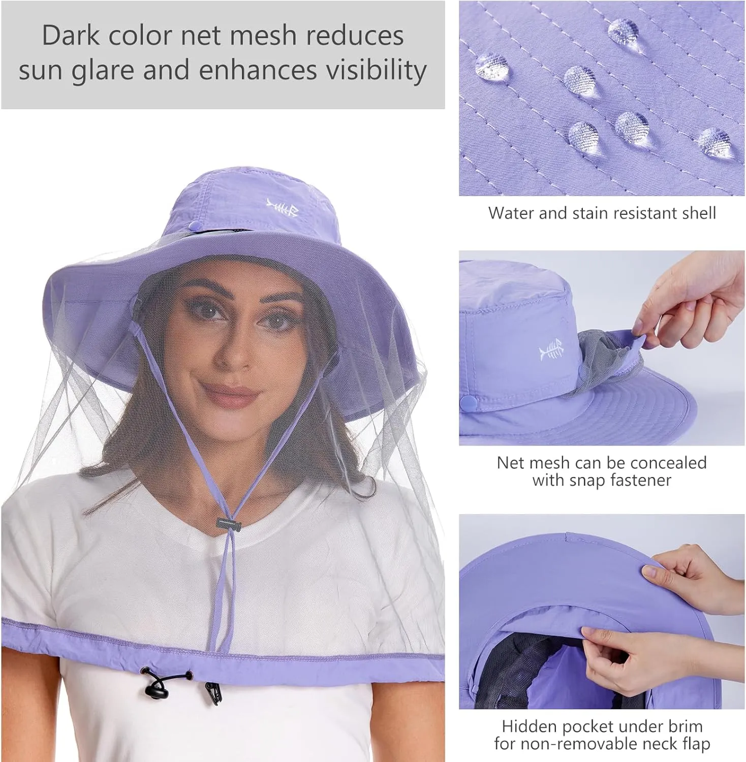 BASSDASH UPF 50  Mosquito Sun Hat with Hidden Head Net and Neck Flap for Men Women Outdoor Fishing Hiking Camping FH16