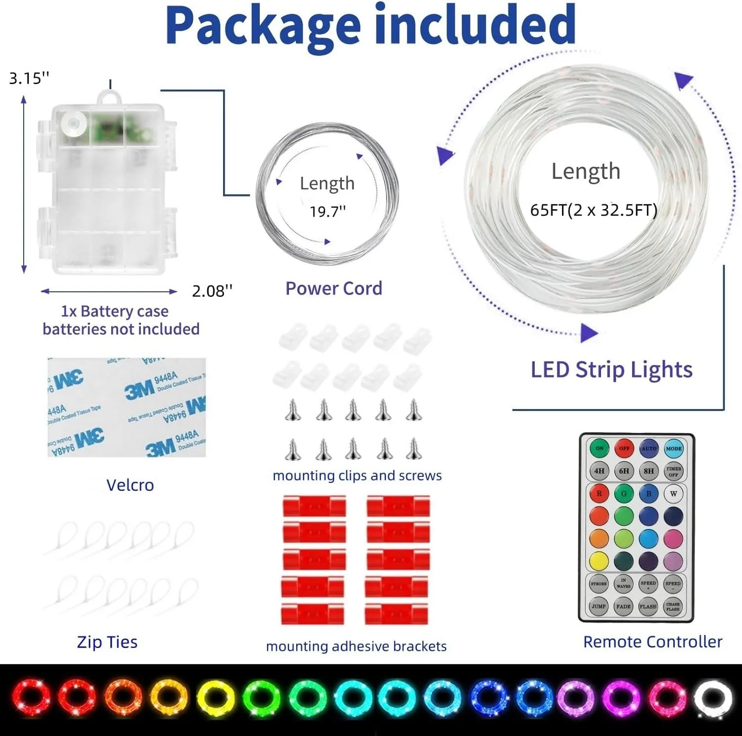 Battery Powered Marine Boat Lights, 2 Pack Total 65FT IP68 RGB Waterproof Boat Parade Lights, 16 Colors Boat String Interior Light, Kayak Glow Light for SUP, Pontoon, Deck, RV, Golf Cart, Pool
