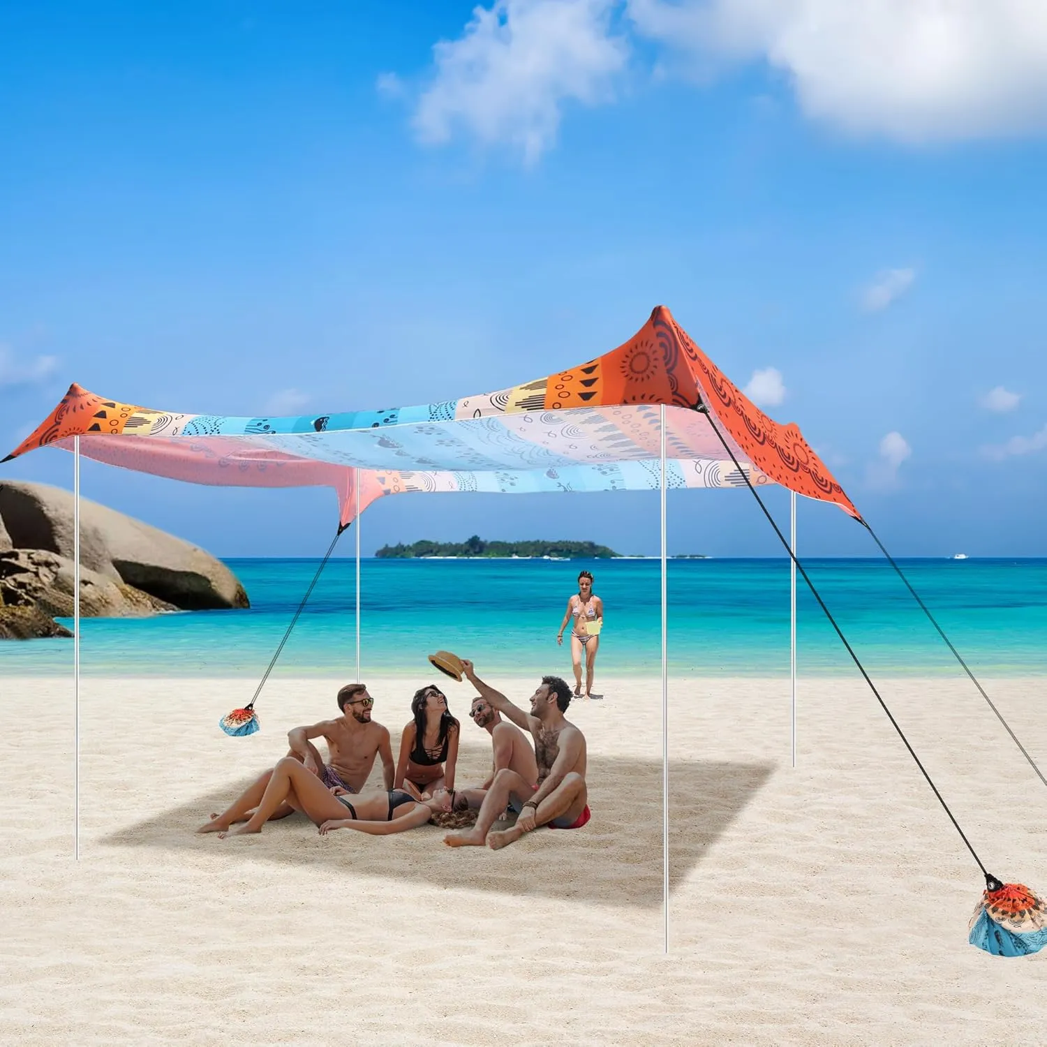 Beach Tent, Beach Canopy Sun Shade Sail UPF 50 , Portable 10×10 FT Camping Sun Shelter with Sandbags, Poles, Ground Pegs and Anti-Wind Ropes for Outdoor, Backyard, Picnics, Sport, Fishing