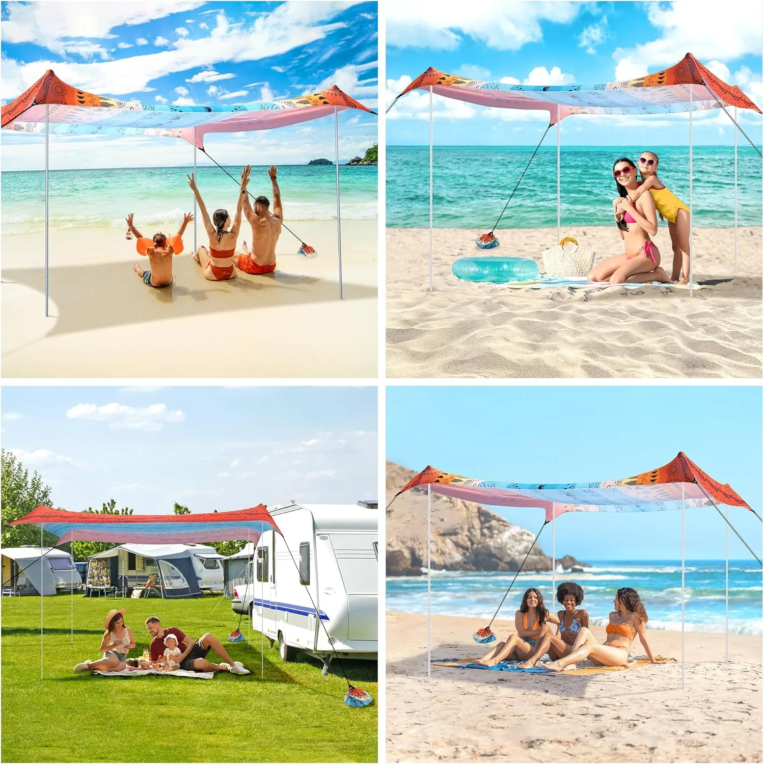 Beach Tent, Beach Canopy Sun Shade Sail UPF 50 , Portable 10×10 FT Camping Sun Shelter with Sandbags, Poles, Ground Pegs and Anti-Wind Ropes for Outdoor, Backyard, Picnics, Sport, Fishing