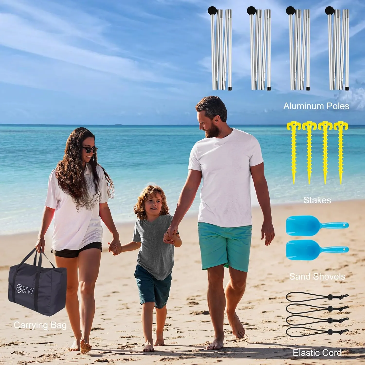 Beach Tent, Beach Canopy Sun Shade Sail UPF 50 , Portable 10×10 FT Camping Sun Shelter with Sandbags, Poles, Ground Pegs and Anti-Wind Ropes for Outdoor, Backyard, Picnics, Sport, Fishing